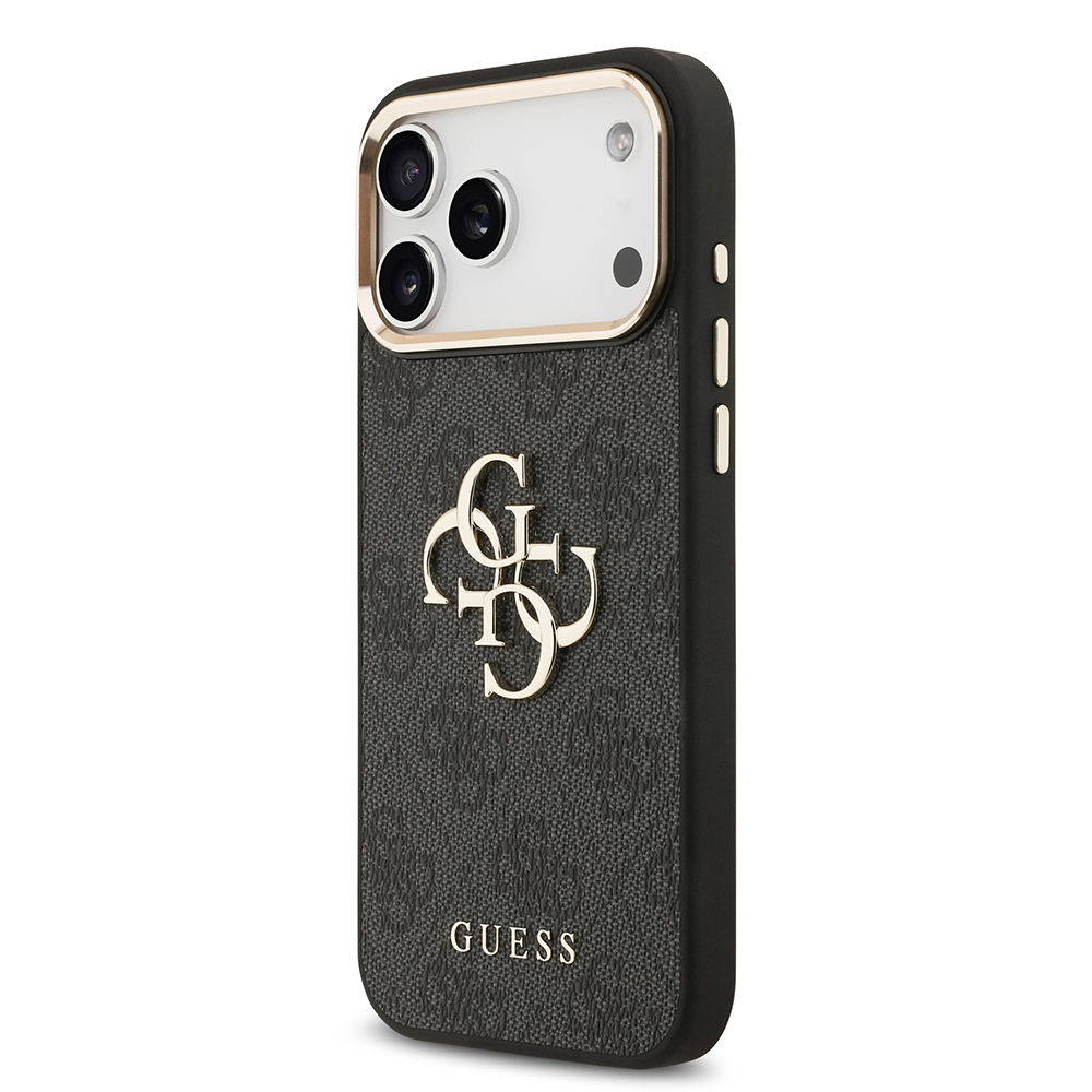 Apple iPhone 17 Pro Max Case Guess Original Licensed Gold Metal Camera Frame 4G Patterned Metal Big 4G and Text Logo Cover - 4