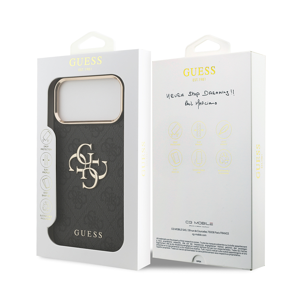 Apple iPhone 17 Pro Max Case Guess Original Licensed Gold Metal Camera Frame 4G Patterned Metal Big 4G and Text Logo Cover - 10