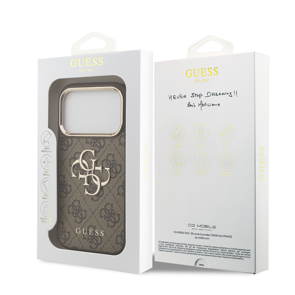 Apple iPhone 17 Pro Max Case Guess Original Licensed Gold Metal Camera Frame 4G Patterned Metal Big 4G and Text Logo Cover - 17