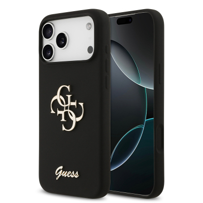 Apple iPhone 17 Pro Max Case Guess Original Licensed Grained Text Logo Cover Black