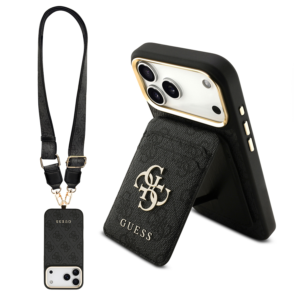 Apple iPhone 17 Pro Max Case Guess Original Licensed M-safe Charging Case with Strap and 4G Logo Card Holder - 3