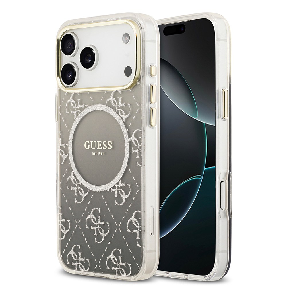 Apple iPhone 17 Pro Max Case Guess Original Licensed M-safe Charging Feature 4G Patterned Glitter Silicone Cover - 1