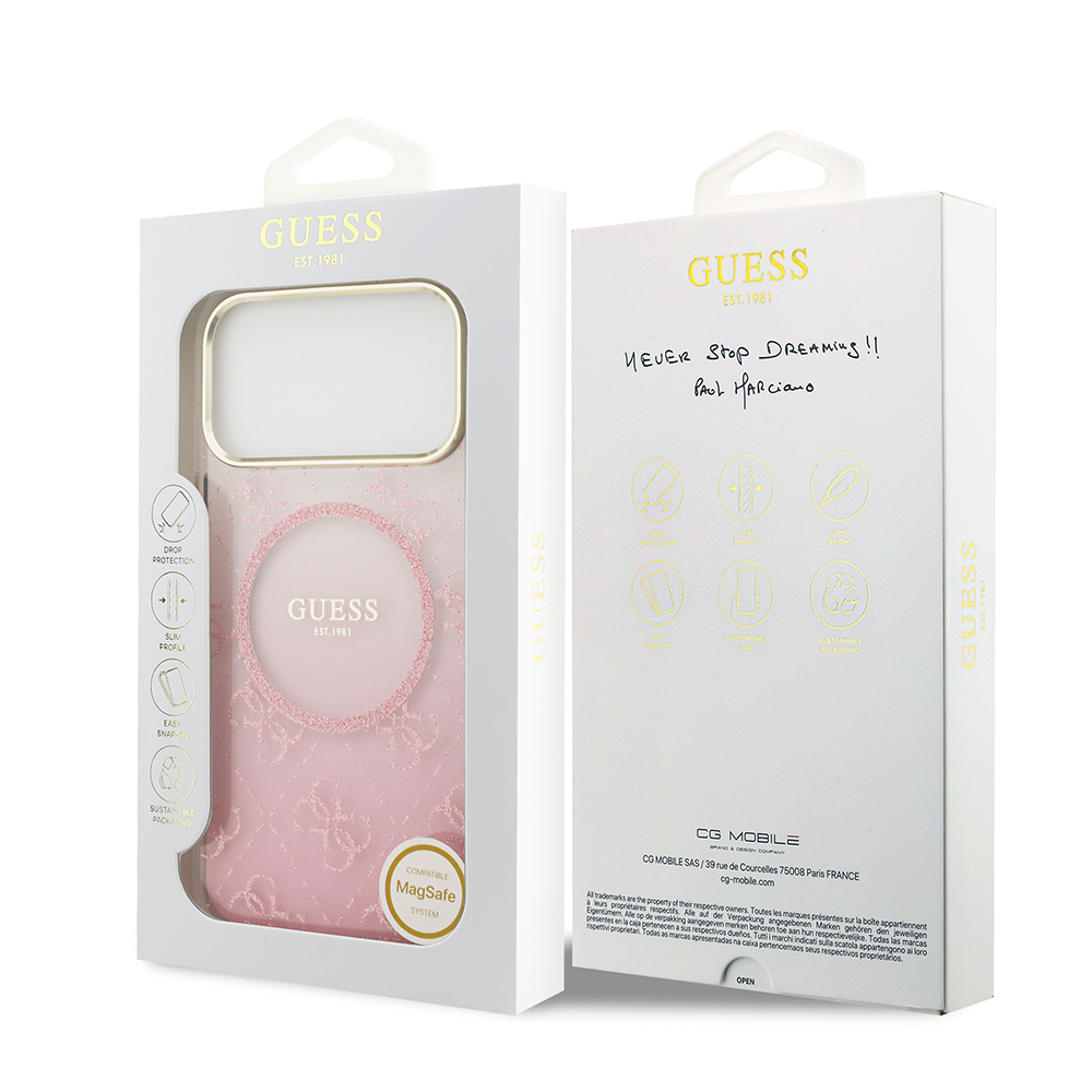 Apple iPhone 17 Pro Max Case Guess Original Licensed M-safe Charging Feature 4G Patterned Glitter Silicone Cover - 24