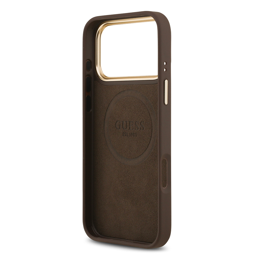 Apple iPhone 17 Pro Max Case Guess Original Licensed M-safe Charging Feature 4G Patterned PU Metal Plate Classic Logo Cover - 9