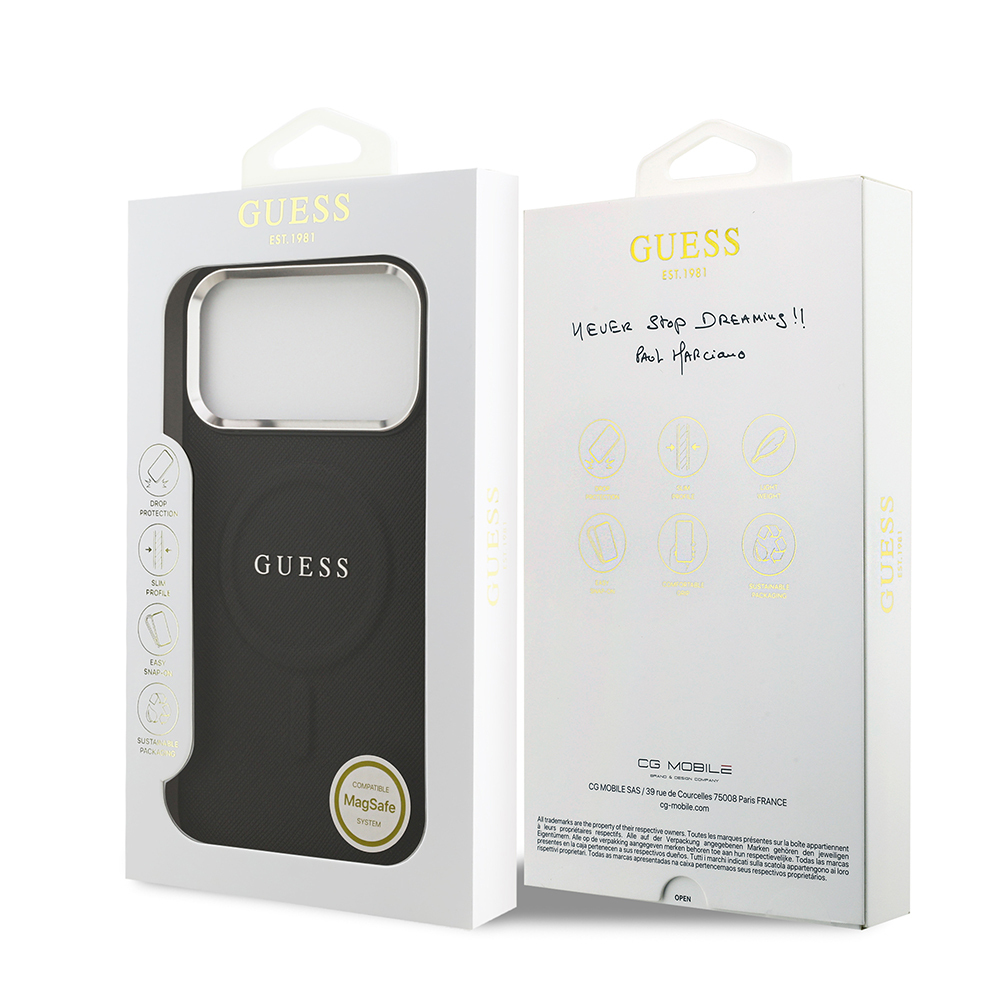 Apple iPhone 17 Pro Max Case Guess Original Licensed M-safe Charging Feature Classic Script Logo PU Leather Cover - 17