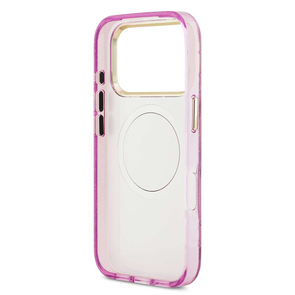 Apple iPhone 17 Pro Max Case Guess Original Licensed M-safe Charging Feature Glittery Flower Patterned Metal Camera Frame Triangle Logo Cover - 11