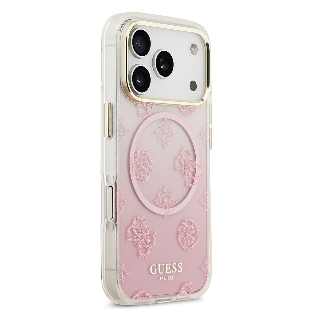 Apple iPhone 17 Pro Max Case Guess Original Licensed M-safe Charging Feature Glittery Peony Patterned Silicone Cover - 6