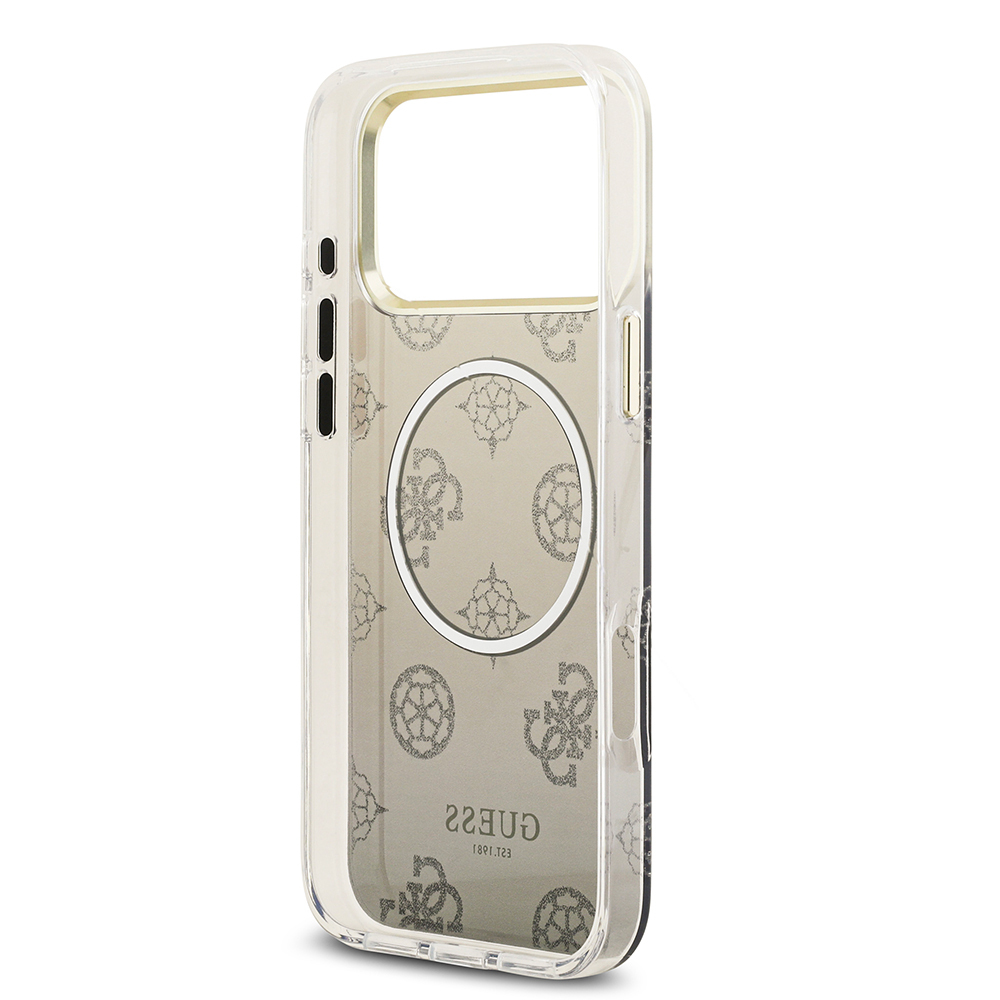 Apple iPhone 17 Pro Max Case Guess Original Licensed M-safe Charging Feature Glittery Peony Patterned Silicone Cover - 15