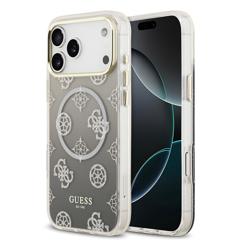 Apple iPhone 17 Pro Max Case Guess Original Licensed M-safe Charging Feature Glittery Peony Patterned Silicone Cover - 3