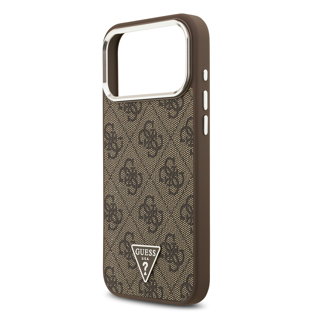 Apple iPhone 17 Pro Max Case Guess Original Licensed M-safe Charging Feature Gold Metal Camera Frame Stone Triangle Logo 4G Patterned Cover - 15