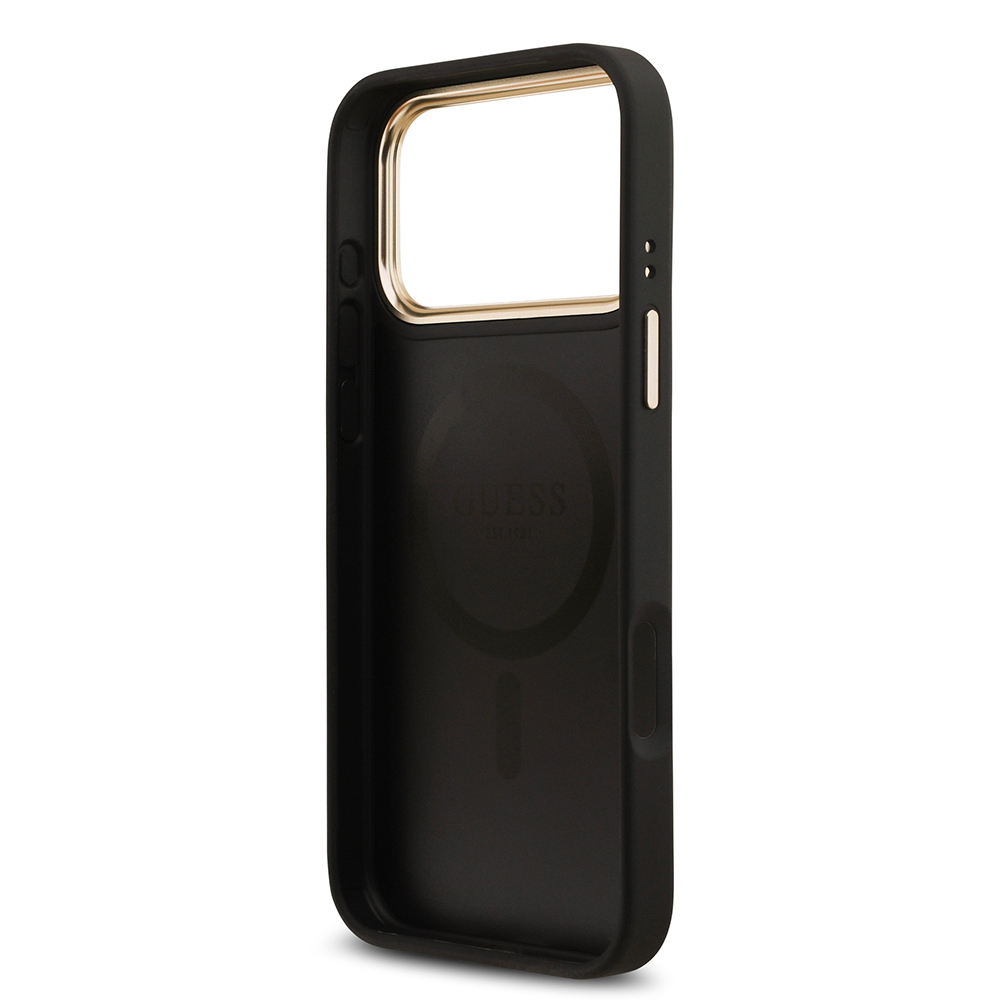 Apple iPhone 17 Pro Max Case Guess Original Licensed M-Safe Charging Feature Grained Text and Stone 4G Logo Cover - 10