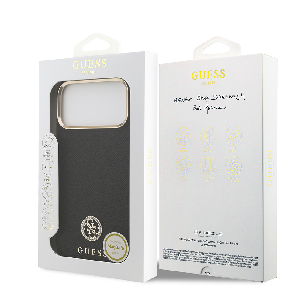 Apple iPhone 17 Pro Max Case Guess Original Licensed M-Safe Charging Feature Grained Text and Stone 4G Logo Cover - 11