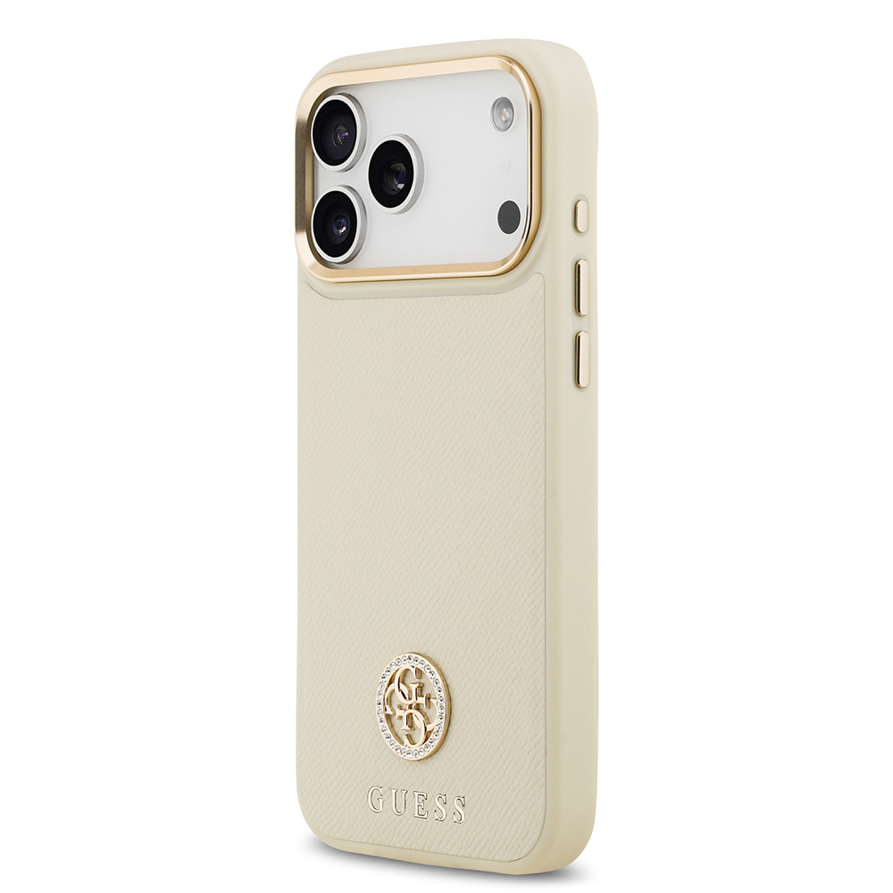 Apple iPhone 17 Pro Max Case Guess Original Licensed M-Safe Charging Feature Grained Text and Stone 4G Logo Cover - 12