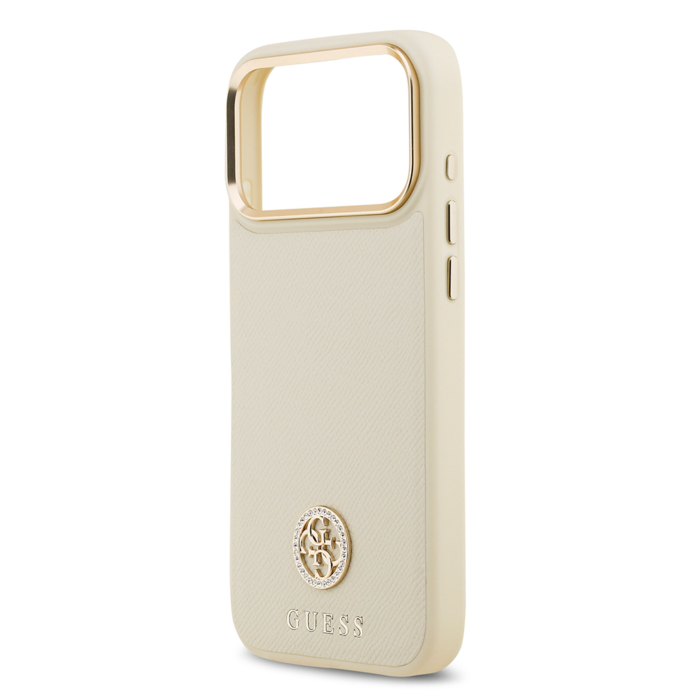 Apple iPhone 17 Pro Max Case Guess Original Licensed M-Safe Charging Feature Grained Text and Stone 4G Logo Cover - 16