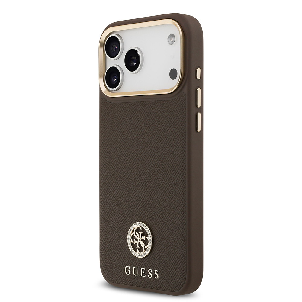 Apple iPhone 17 Pro Max Case Guess Original Licensed M-Safe Charging Feature Grained Text and Stone 4G Logo Cover - 19