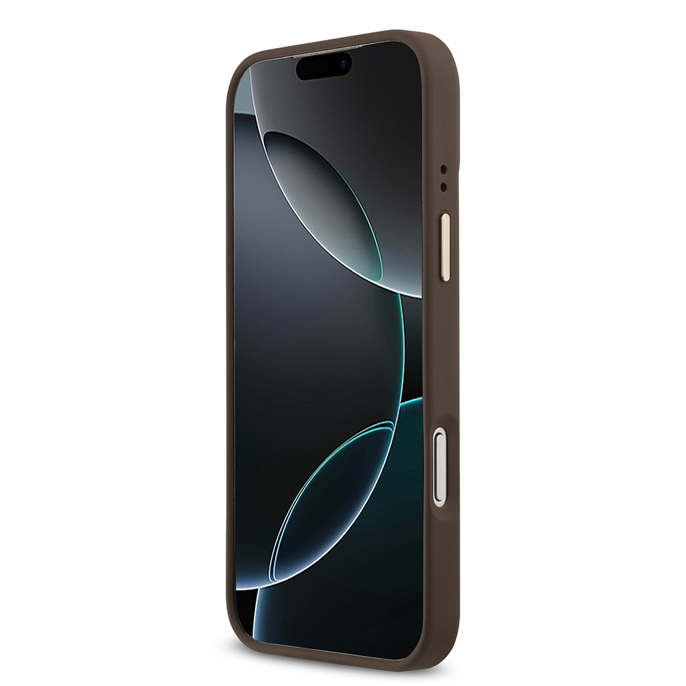 Apple iPhone 17 Pro Max Case Guess Original Licensed M-Safe Charging Feature Grained Text and Stone 4G Logo Cover - 22