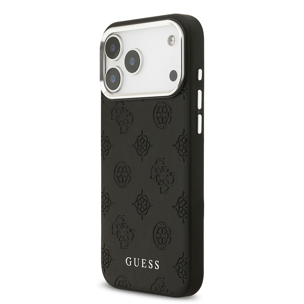 Apple iPhone 17 Pro Max Case Guess Original Licensed M-Safe Charging Feature Hot Printed Classic Text Logo PU Leather Peony Cover - 4