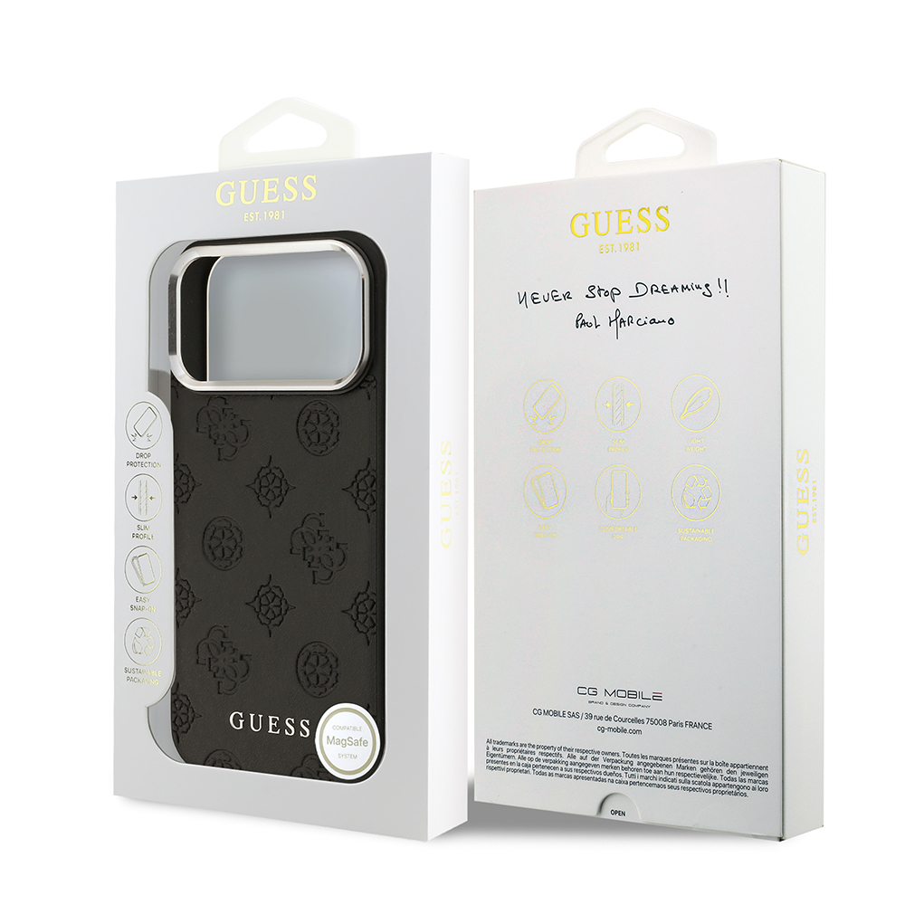 Apple iPhone 17 Pro Max Case Guess Original Licensed M-Safe Charging Feature Hot Printed Classic Text Logo PU Leather Peony Cover - 11