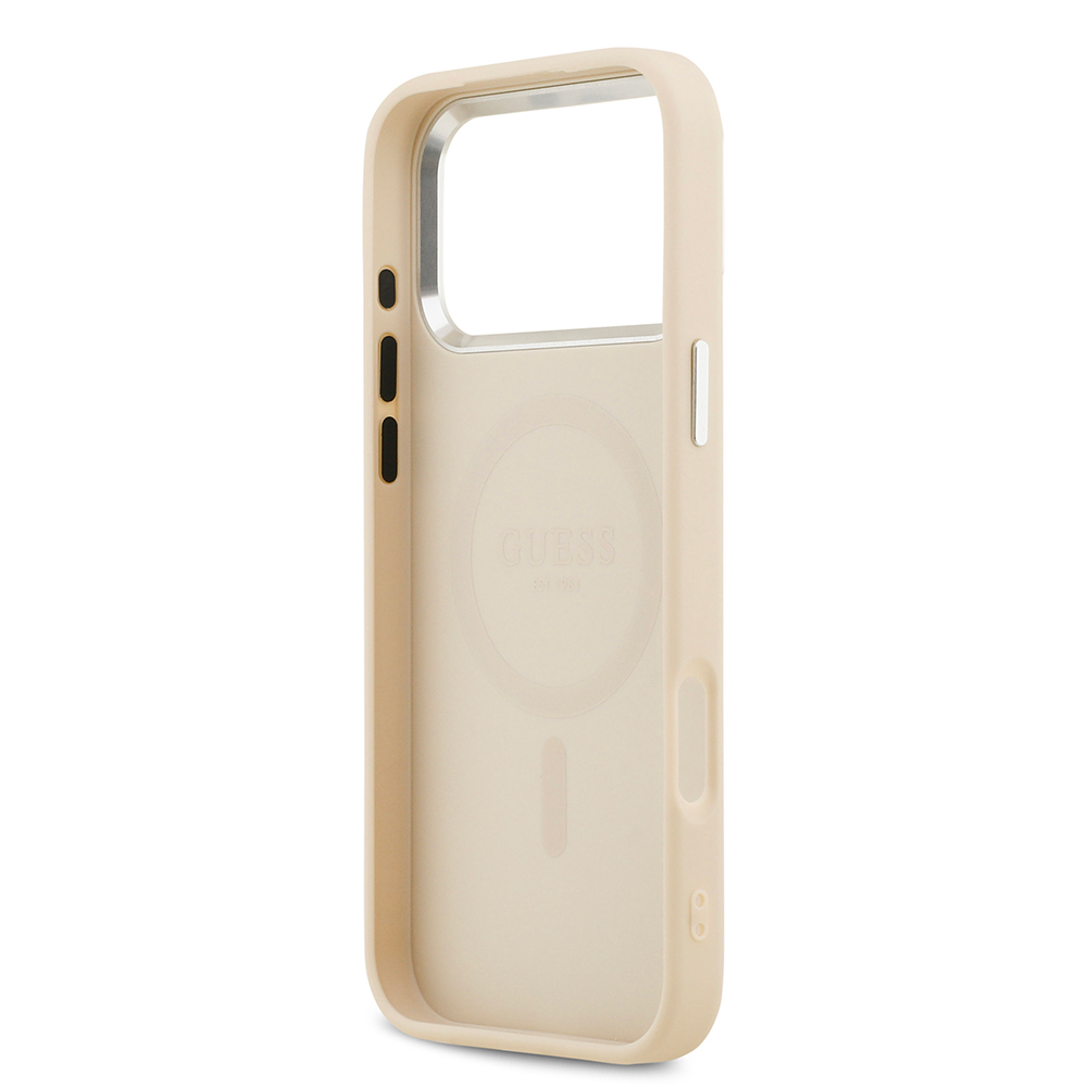 Apple iPhone 17 Pro Max Case Guess Original Licensed M-Safe Charging Feature Hot Printed Classic Text Logo PU Leather Peony Cover - 17