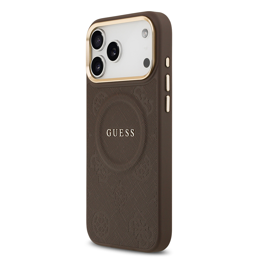 Apple iPhone 17 Pro Max Case Guess Original Licensed M-safe Charging Feature Hot Printed Text Logo PU Leather Peony Cover - 11