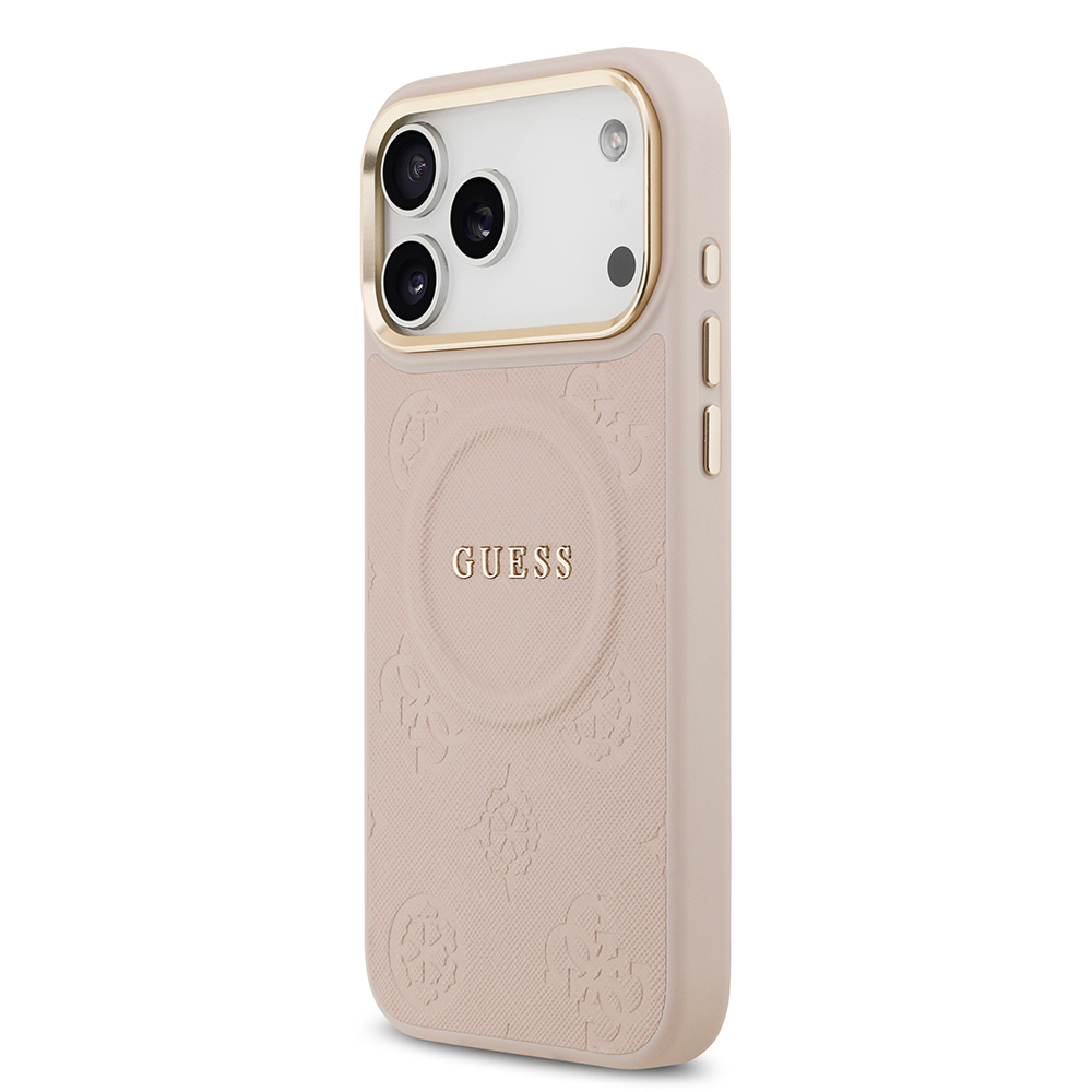 Apple iPhone 17 Pro Max Case Guess Original Licensed M-safe Charging Feature Hot Printed Text Logo PU Leather Peony Cover - 17