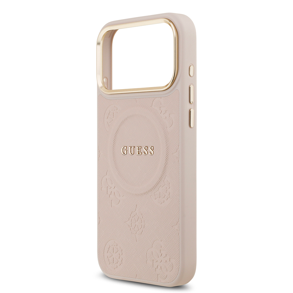 Apple iPhone 17 Pro Max Case Guess Original Licensed M-safe Charging Feature Hot Printed Text Logo PU Leather Peony Cover - 21
