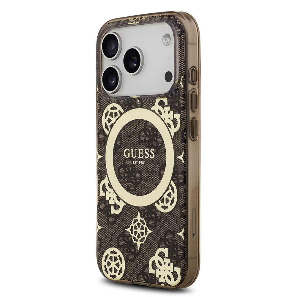 Apple iPhone 17 Pro Max Case Guess Original Licensed M-Safe Charging Feature IML Peony and 4G Patterned Classic Logo Cover - 5