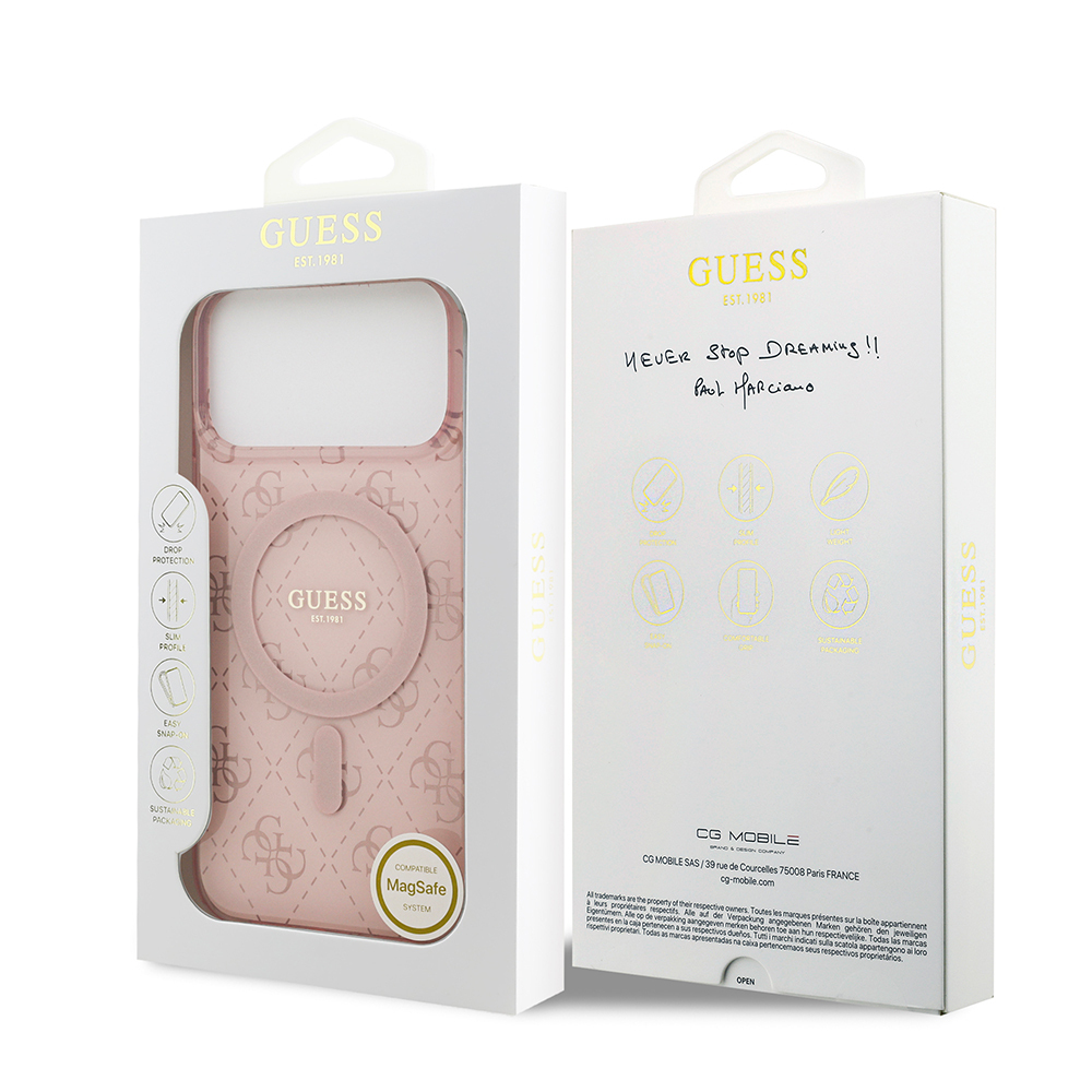 Apple iPhone 17 Pro Max Kılıf Guess Orjinal Lisanslı M-safe Şarj Özellikli IML Baskılı Klasik Logolu 4G Desenli Kapak - 17