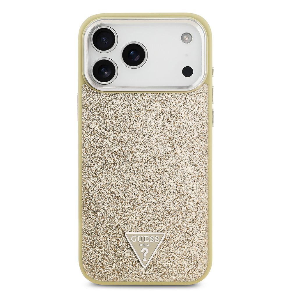 Apple iPhone 17 Pro Max Case Guess Original Licensed M-Safe Charging Feature Metal Camera Frame Triangle Logo Glitter Cover - 13