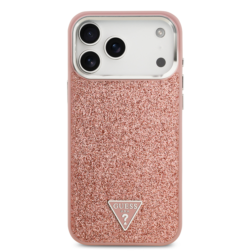 Apple iPhone 17 Pro Max Case Guess Original Licensed M-Safe Charging Feature Metal Camera Frame Triangle Logo Glitter Cover - 19