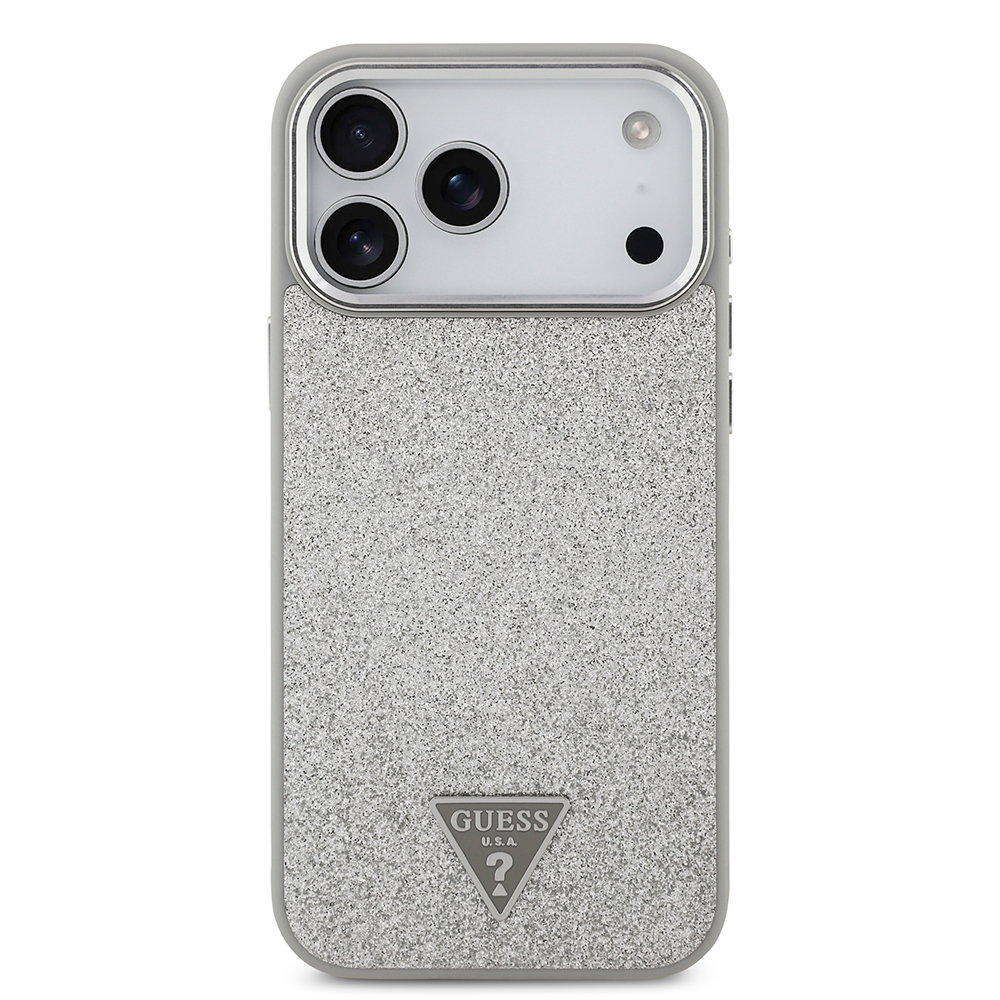 Apple iPhone 17 Pro Max Case Guess Original Licensed M-Safe Charging Feature Metal Camera Frame Triangle Logo Glitter Cover - 25