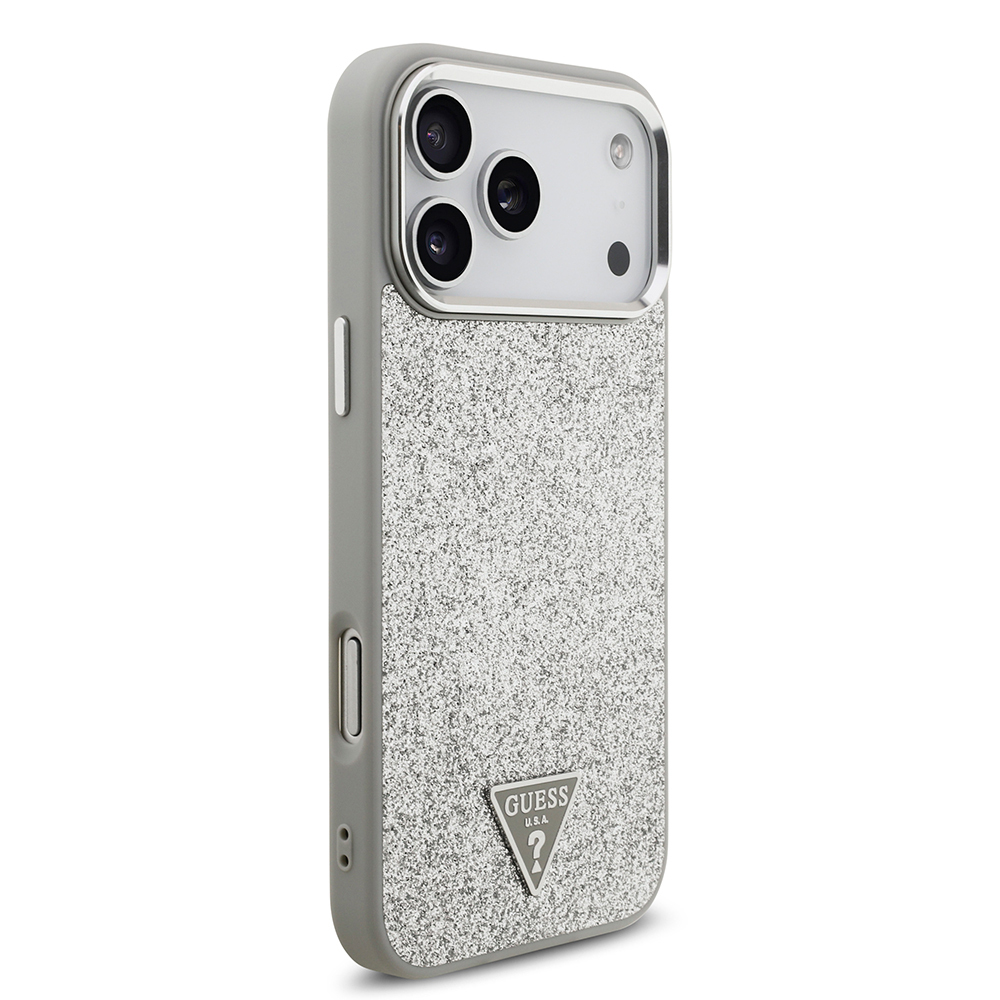 Apple iPhone 17 Pro Max Case Guess Original Licensed M-Safe Charging Feature Metal Camera Frame Triangle Logo Glitter Cover - 26