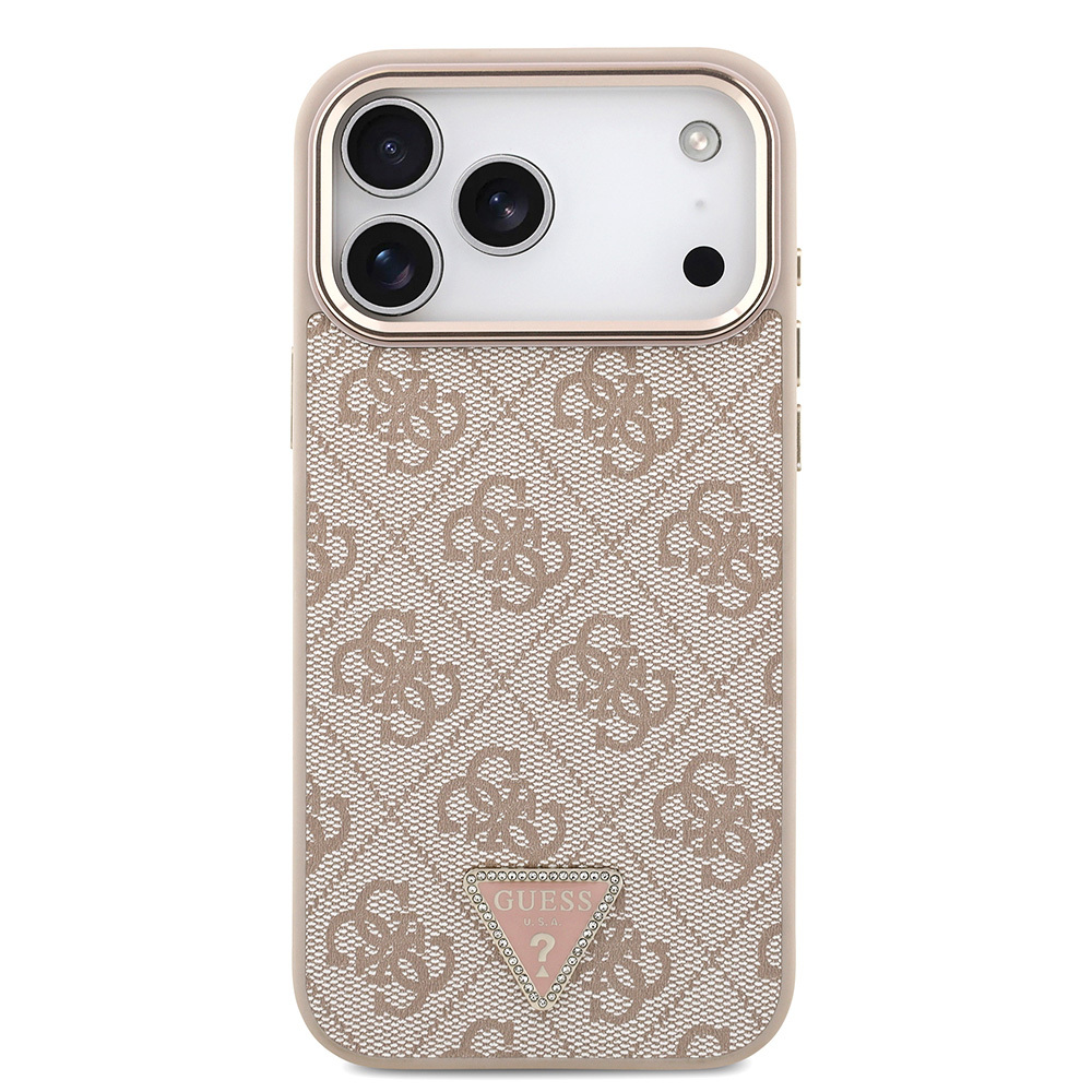 Apple iPhone 17 Pro Max Case Guess Original Licensed M-safe Charging Feature Stone Triangle Logo 4G Patterned Cover - 6