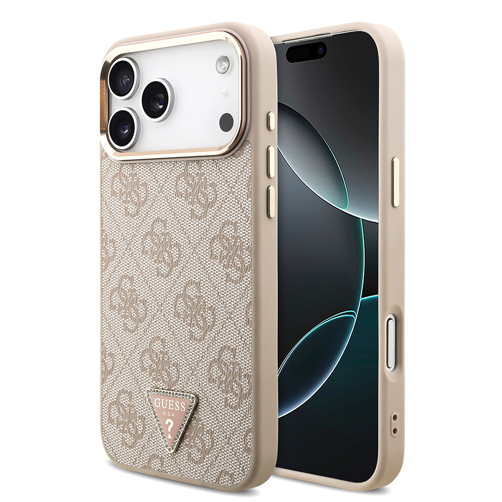 Apple iPhone 17 Pro Max Case Guess Original Licensed M-safe Charging Feature Stone Triangle Logo 4G Patterned Cover - 2