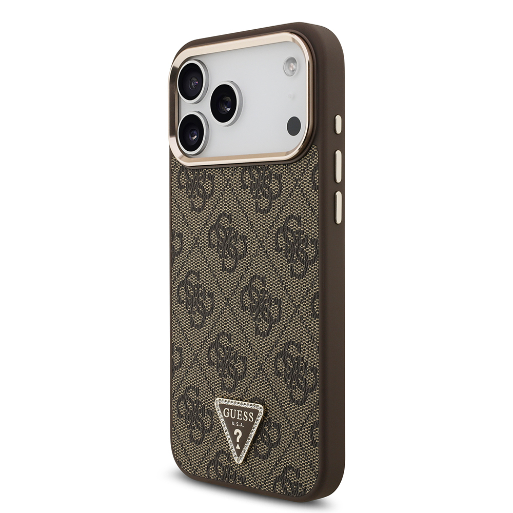 Apple iPhone 17 Pro Max Case Guess Original Licensed M-safe Charging Feature Stone Triangle Logo 4G Patterned Cover - 12