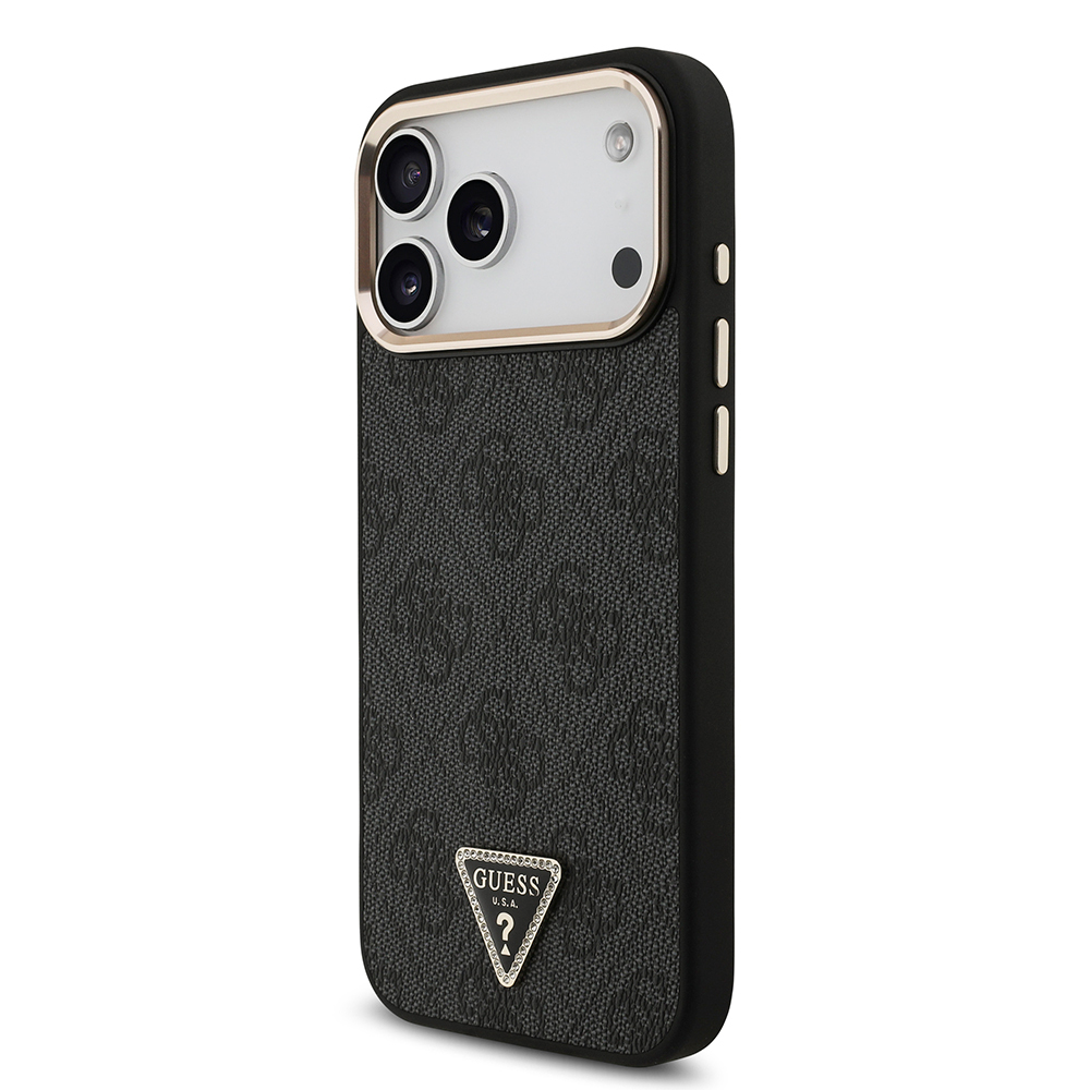 Apple iPhone 17 Pro Max Case Guess Original Licensed M-safe Charging Feature Stone Triangle Logo 4G Patterned Cover - 19