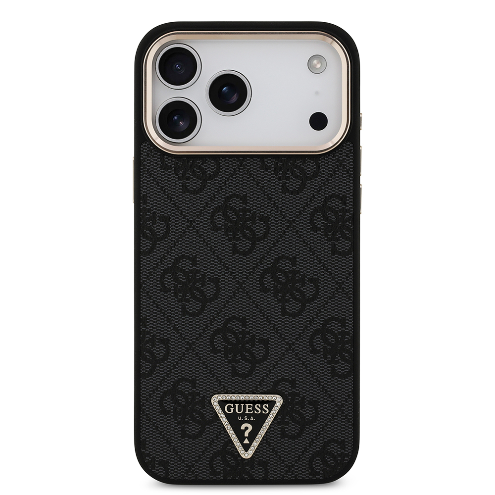 Apple iPhone 17 Pro Max Case Guess Original Licensed M-safe Charging Feature Stone Triangle Logo 4G Patterned Cover - 20