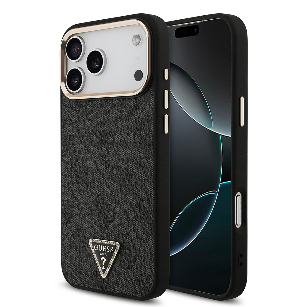 Apple iPhone 17 Pro Max Case Guess Original Licensed M-safe Charging Feature Stone Triangle Logo 4G Patterned Cover - 4