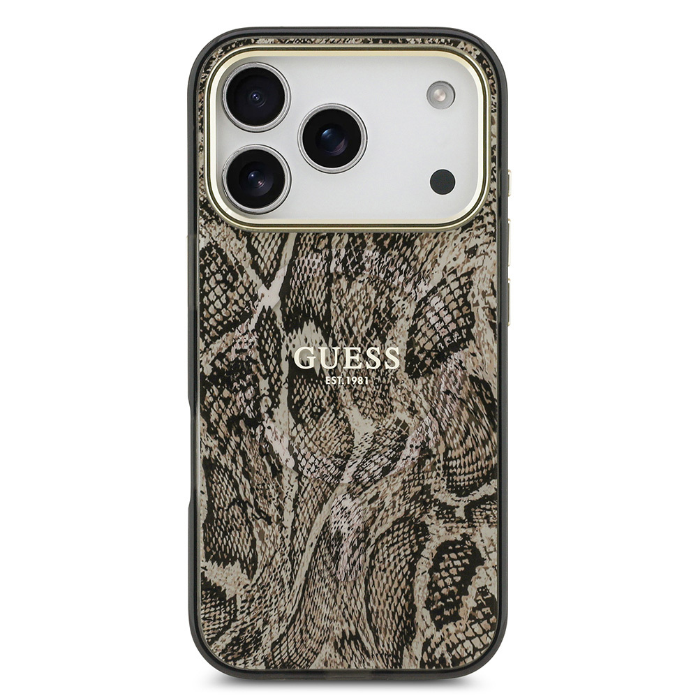 Apple iPhone 17 Pro Max Case Guess Original Licensed M-safe Charging Feature Text Logo Python Patterned Cover - 5