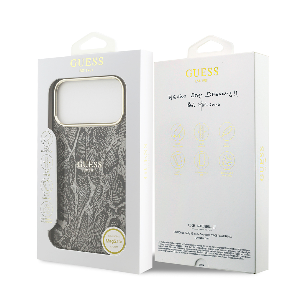 Apple iPhone 17 Pro Max Case Guess Original Licensed M-safe Charging Feature Text Logo Python Patterned Cover - 17