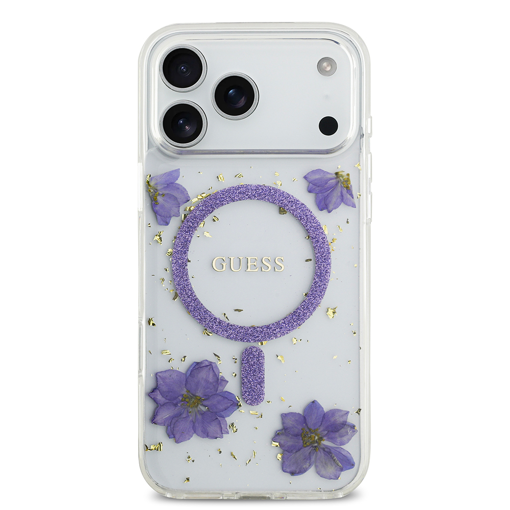 Apple iPhone 17 Pro Max Case Guess Original Licensed M-safe Charging Transparent Resin Flowers Cover - 5