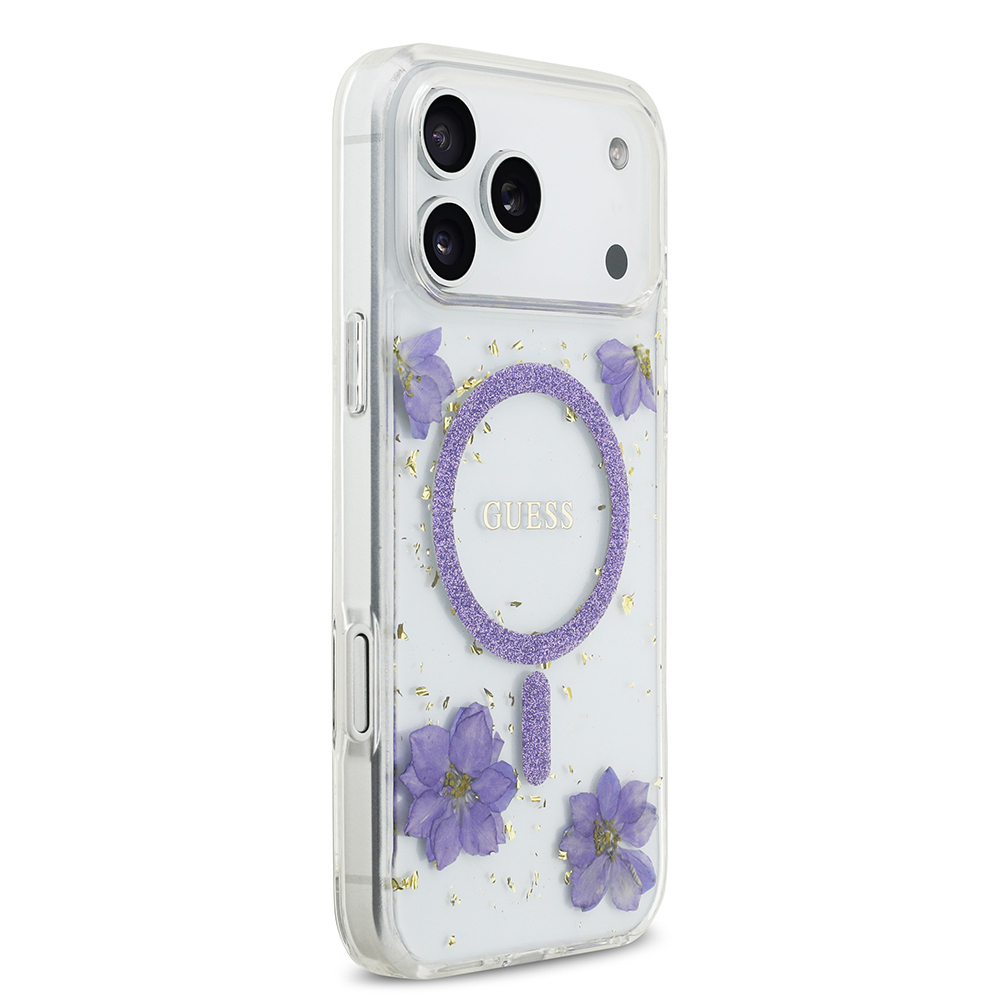 Apple iPhone 17 Pro Max Case Guess Original Licensed M-safe Charging Transparent Resin Flowers Cover - 6