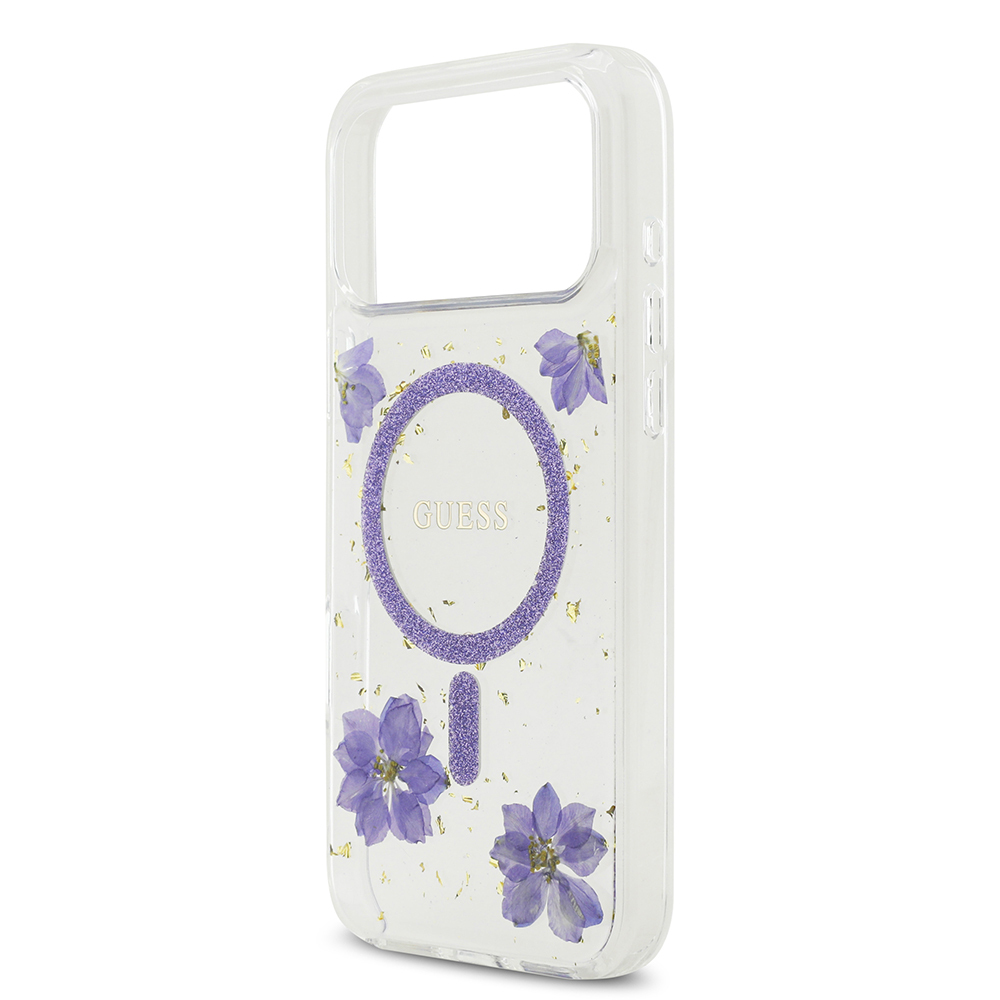 Apple iPhone 17 Pro Max Case Guess Original Licensed M-safe Charging Transparent Resin Flowers Cover - 8