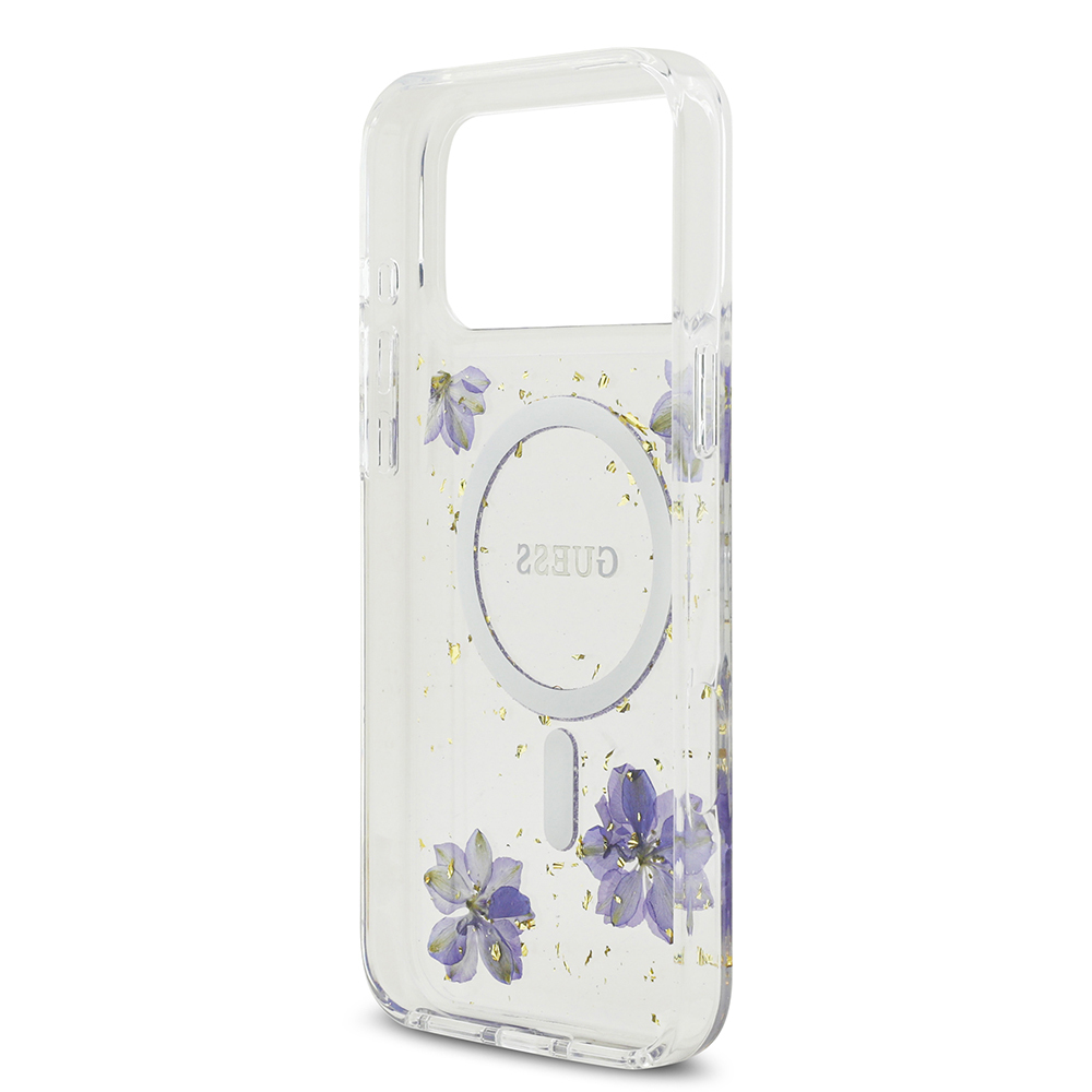 Apple iPhone 17 Pro Max Case Guess Original Licensed M-safe Charging Transparent Resin Flowers Cover - 9