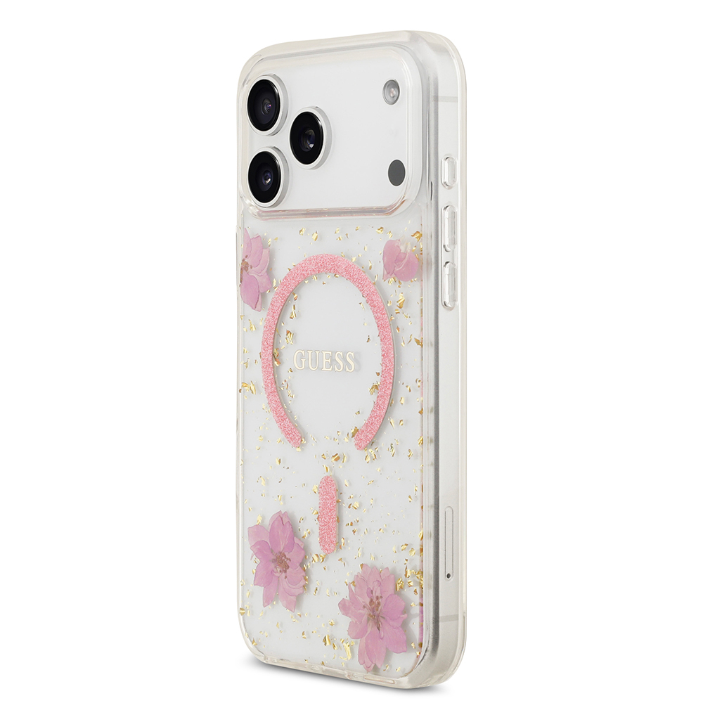 Apple iPhone 17 Pro Max Case Guess Original Licensed M-safe Charging Transparent Resin Flowers Cover - 10