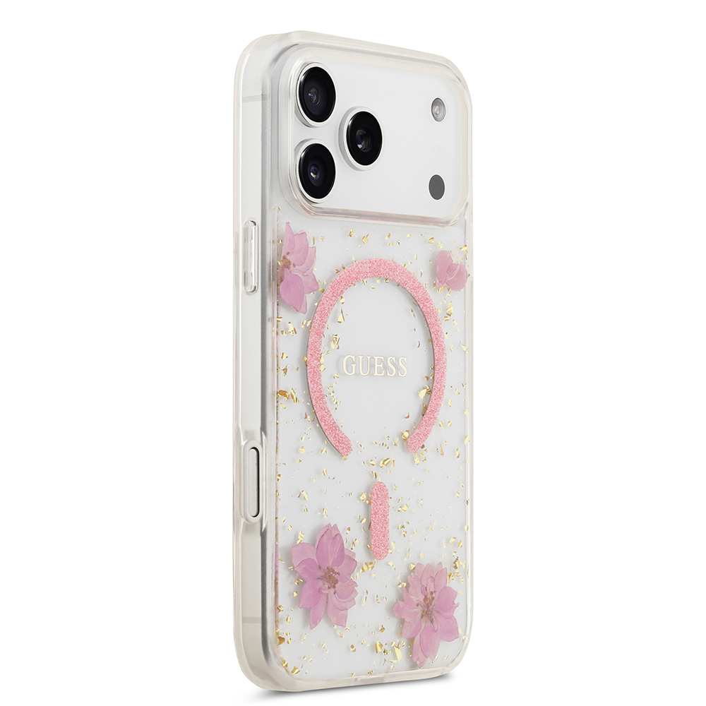 Apple iPhone 17 Pro Max Case Guess Original Licensed M-safe Charging Transparent Resin Flowers Cover - 12