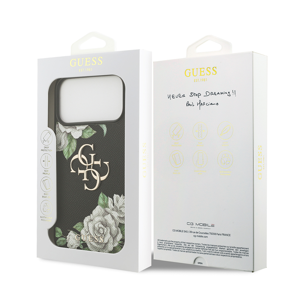 Apple iPhone 17 Pro Max Case Guess Original Licensed Rose Printed Large Metal Logo Design Cover - 9