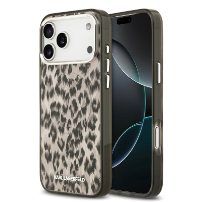 Apple iPhone 17 Pro Max Case Karl Lagerfeld Original Licensed M-Safe Charging Feature IML Leopard Print Cover Brown