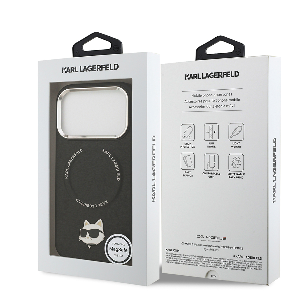 Apple iPhone 17 Pro Max Case Karl Lagerfeld Original Licensed M-Safe Charging Feature Metal Camera and Button Design Choupette PU Leather Cover - 9