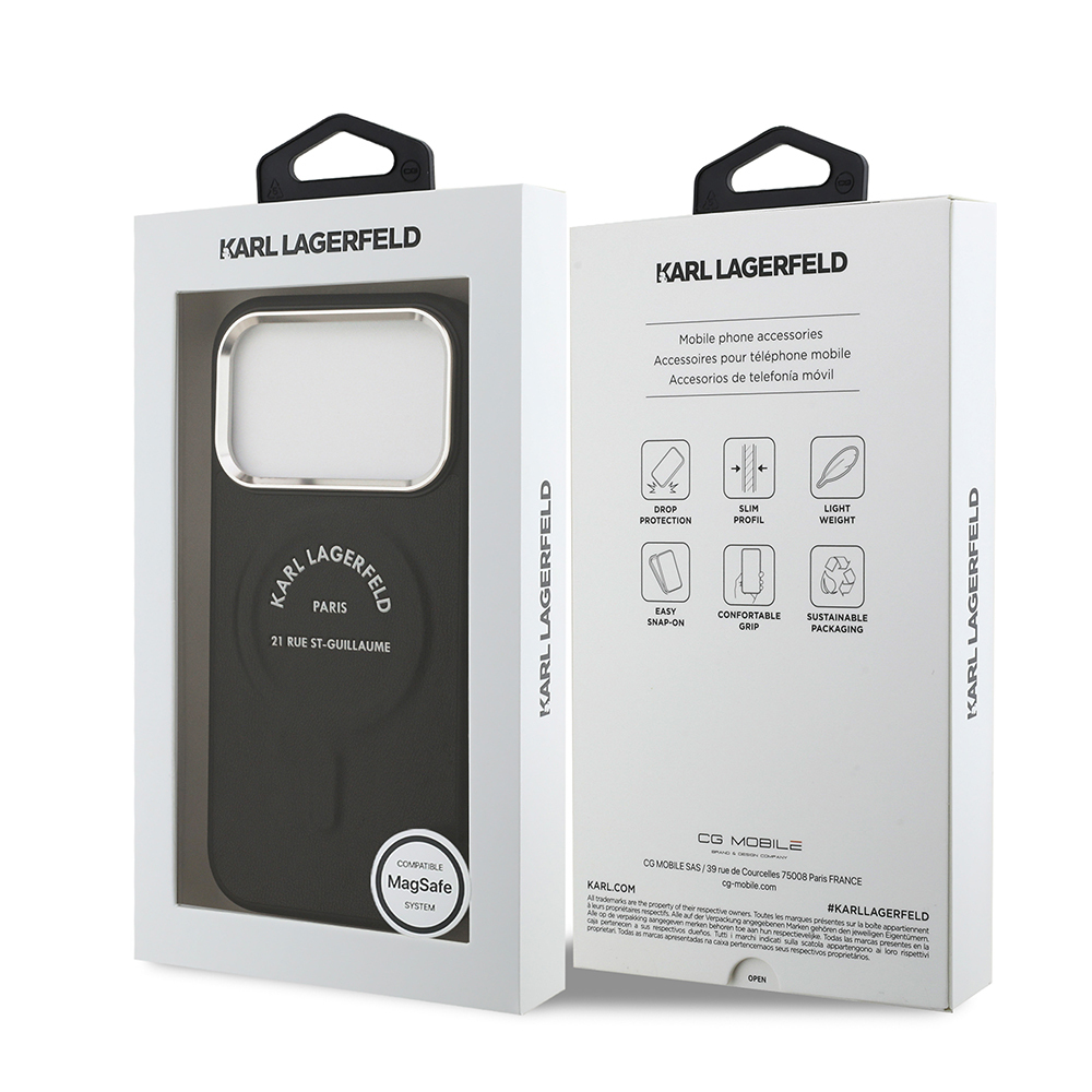 Apple iPhone 17 Pro Max Case Karl Lagerfeld Original Licensed M-safe Charging Feature Metal Camera and Button Design Paris RSG PU Leather Cover - 16